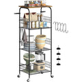 4 Tier Metal Kitchen Storage Rack with Top Shelves, Wheels Organizer for Kitchen