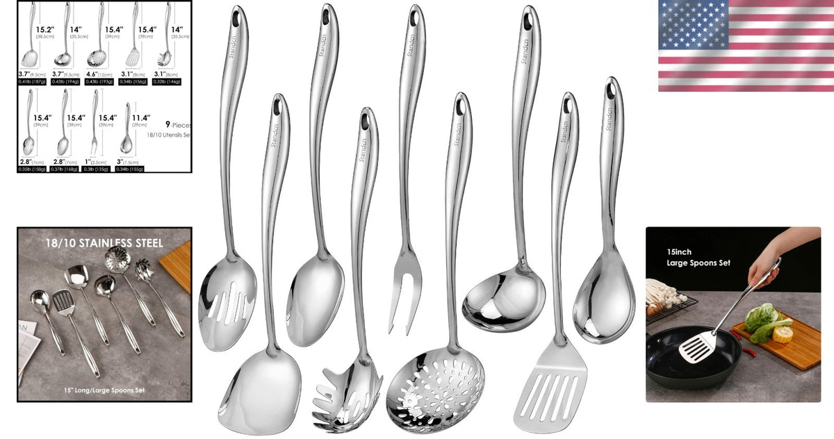 Stainless Steel Kitchen Utensil Set 9 Pieces Cooking Serving Utensils
