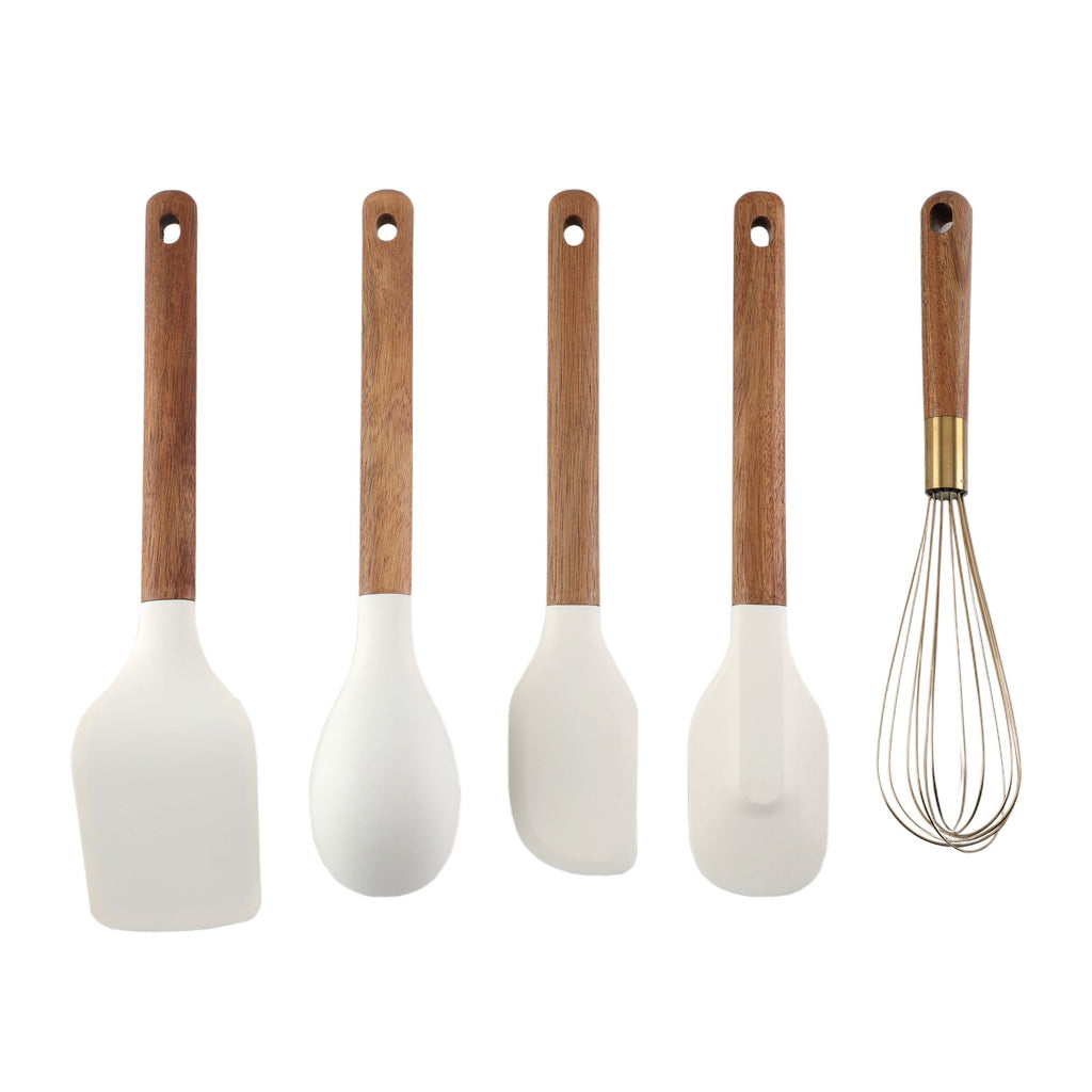 Wooden Cooking Utensils Set with Silicone Heads, Stylish & Durable Kitchen Tools