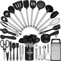 Umite Chef Silicone Kitchen Utensils Set Stainless Steel Handle Black